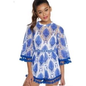 Luxxel Blue and White Adorable Romper! Size Small